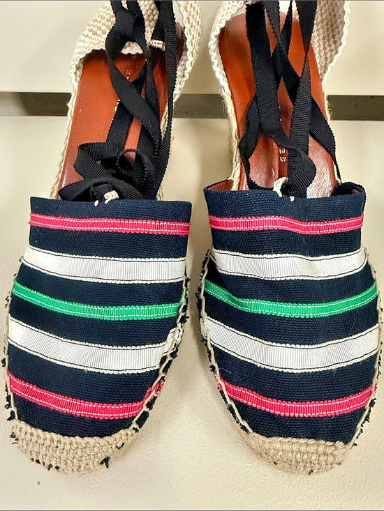 Marc By Marc Jacobs Shoes - Marc by Marc Jacobs Striped Canvas Ankle-Tie Espadrille Wedge Sandals Striped